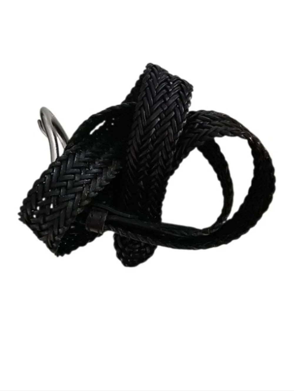 Dockers Braided Leather Belt Women M Black Woven Full Grain Brass Buckle